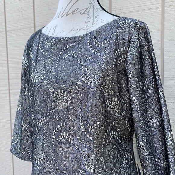eliza J Metallic Lace Sheath Dress - Gun Metal - Picture 6 of 15